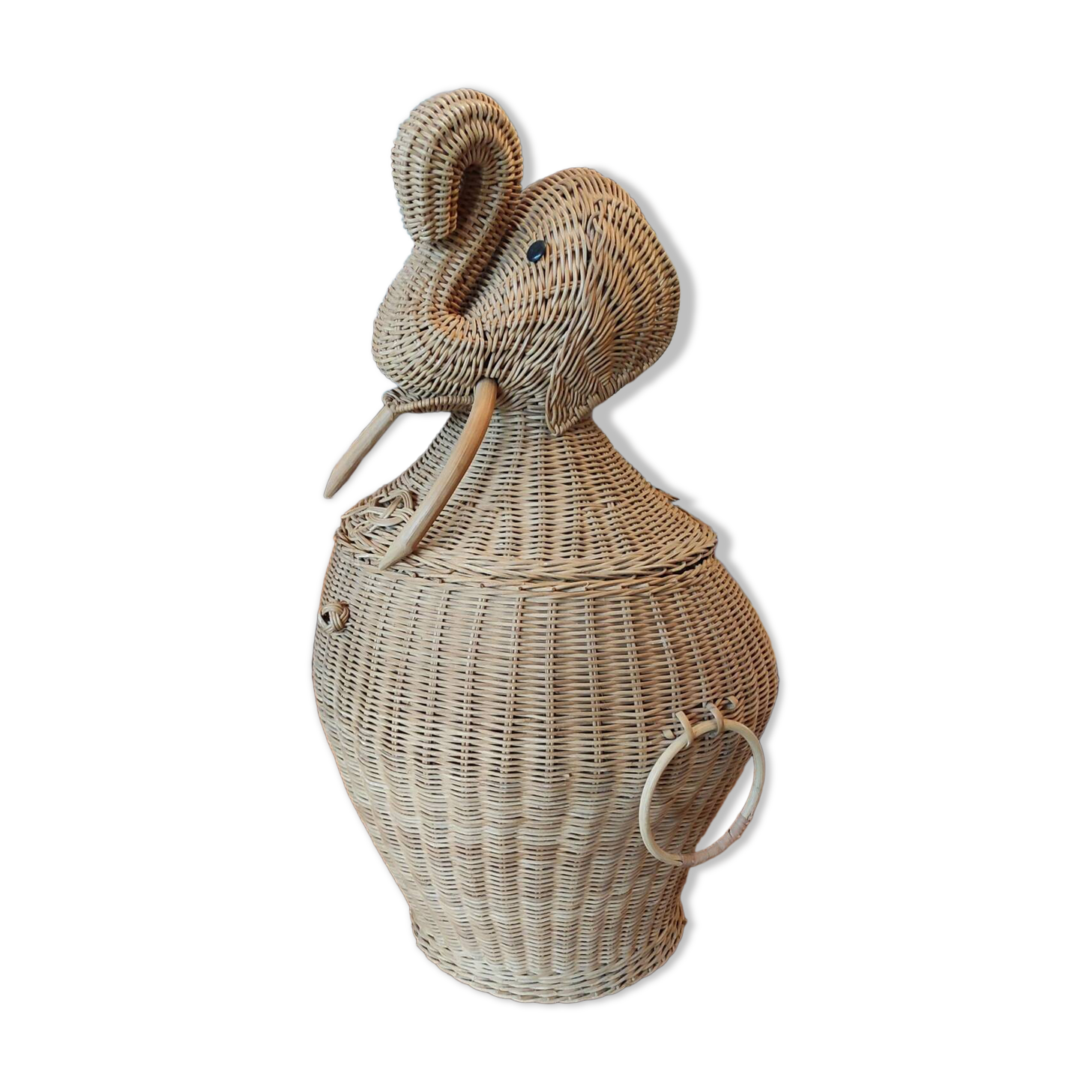 Old vintage rattan elephant head chest basket