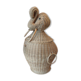 Ancien panier panière coffre vintage rotin tête d éléphant