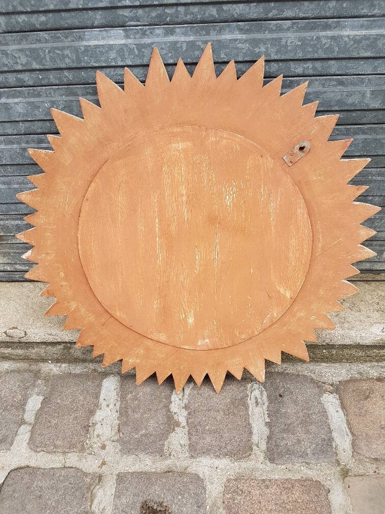 "Sun" mirror in carved wood and ceruse (70 cm)