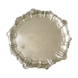 Antique silver metal platter with rockery décor