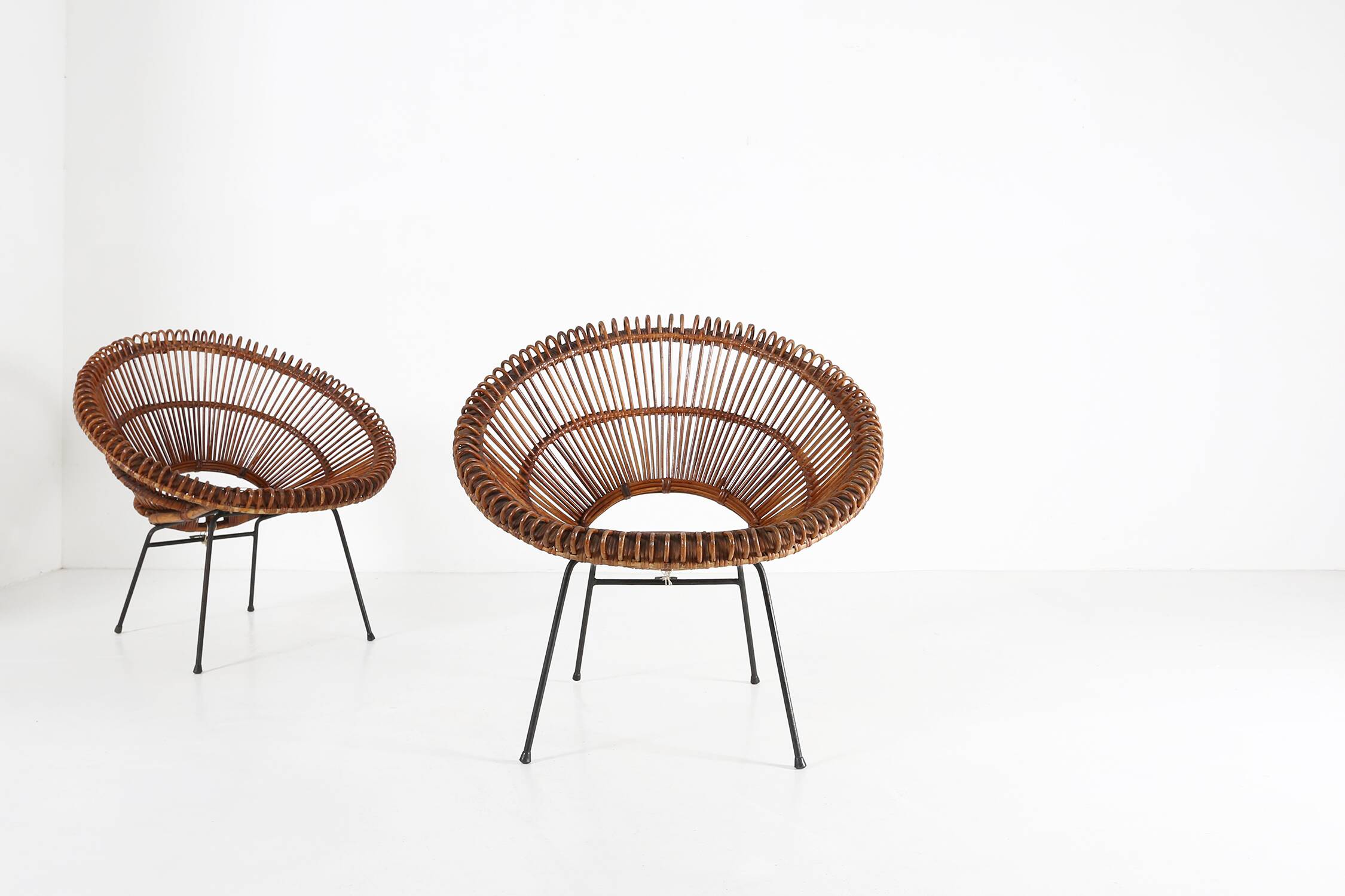 Pair of rattan Lounge Armchairs, 1960s