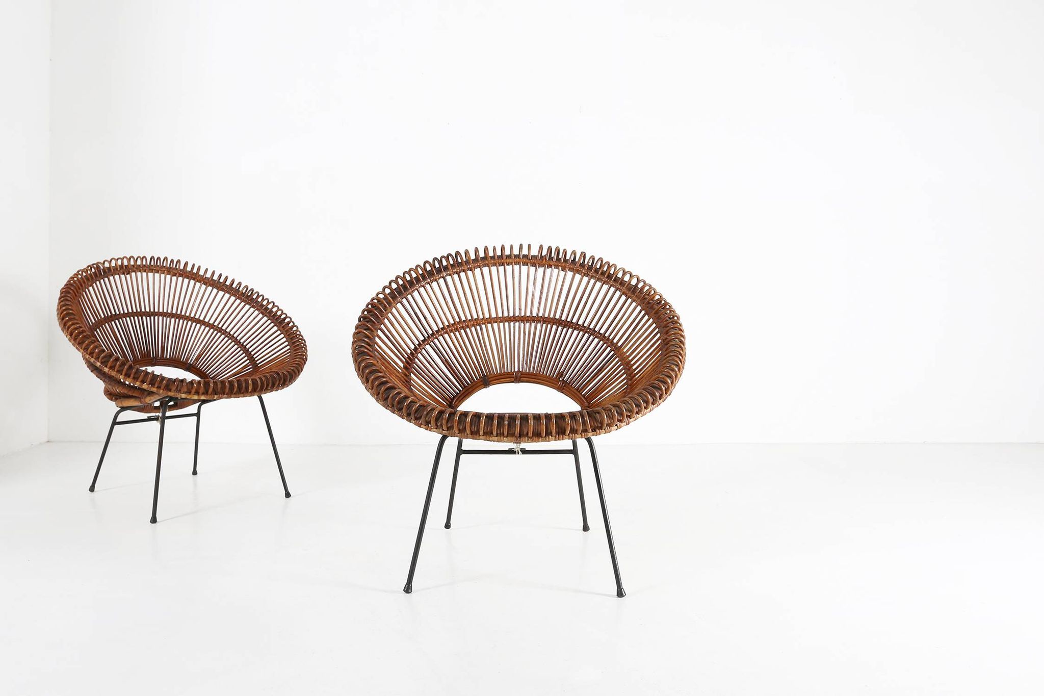 Pair of rattan Lounge Armchairs, 1960s