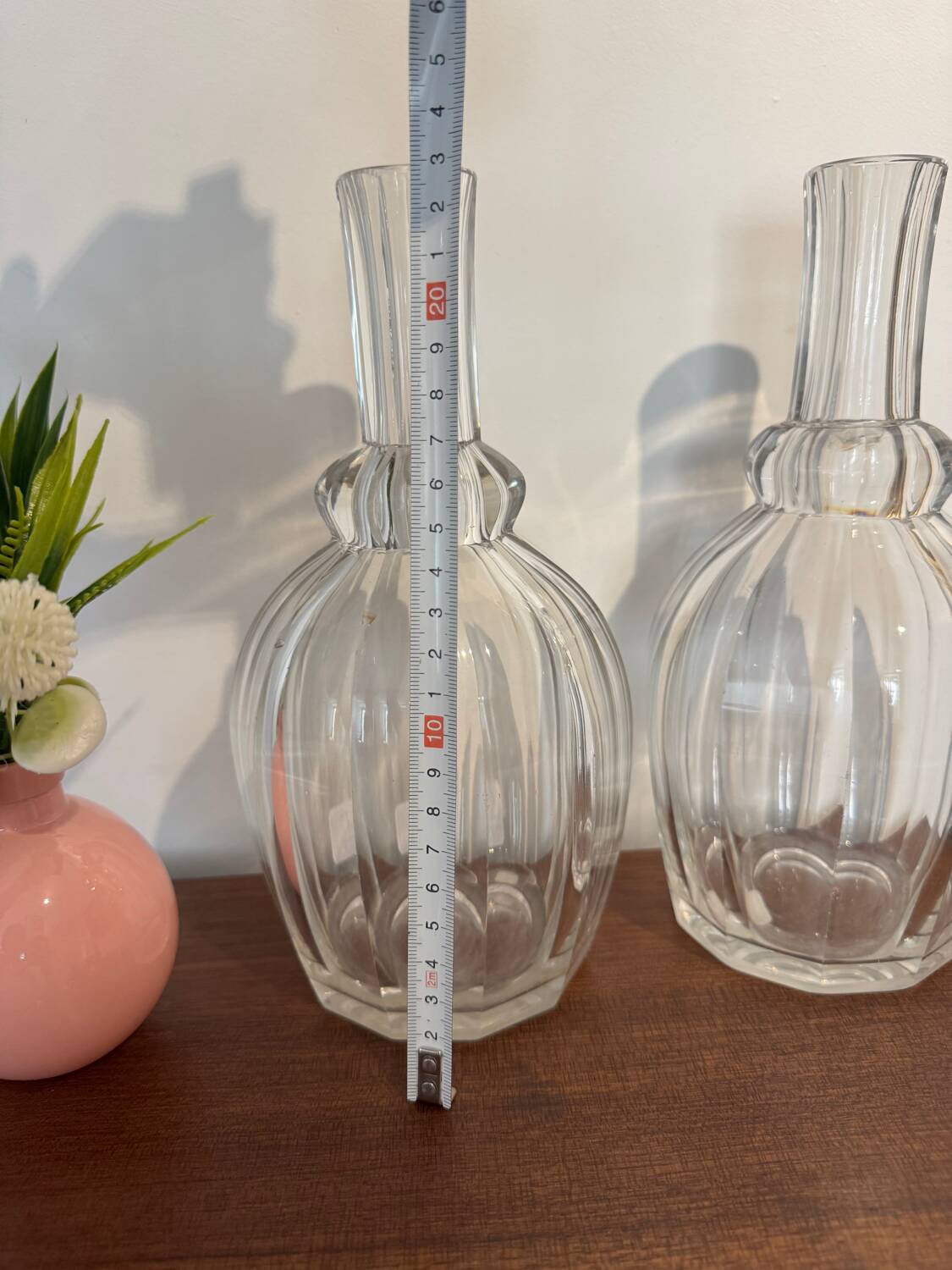 Pair of antique moulded crystal decanters (Baccarat style)