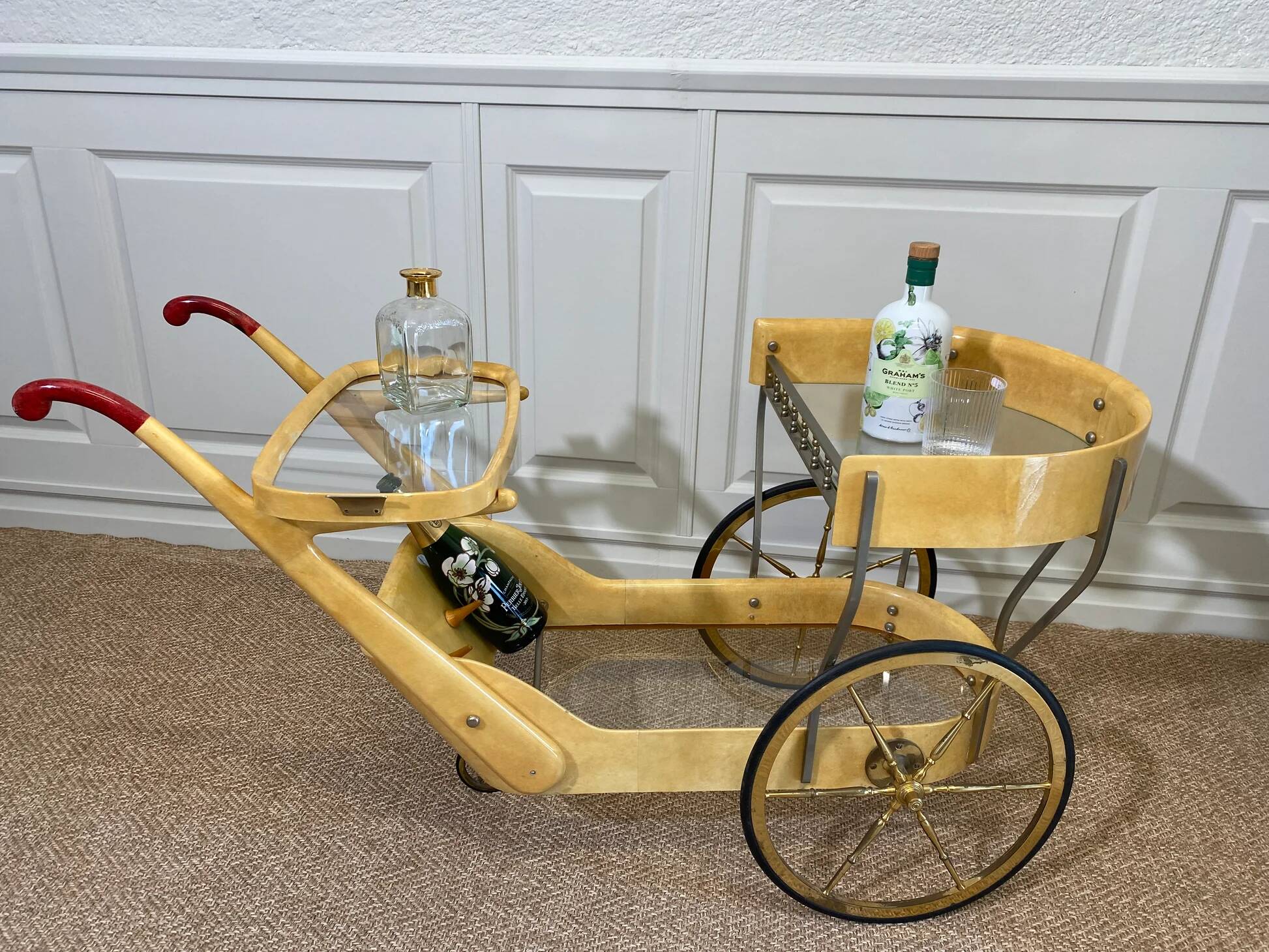 Aldo Tura cream-coloured bar cart, Italy 1960s
