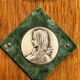 Old bedside oratory, oak, enamelled plaque, holy virgin, lourdes