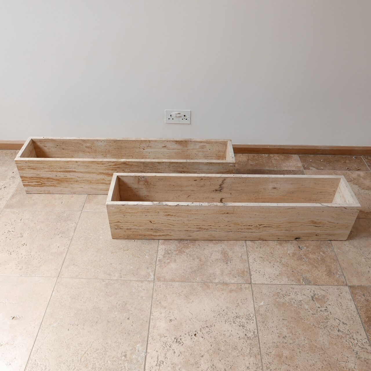 Pair of Mid-Century Travertine Belgium Planters