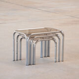 Vintage chrome and glass built-in coffee tables 1970