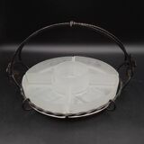 Art Deco wrought iron and frosted glass servant with vine leaves circa 1930