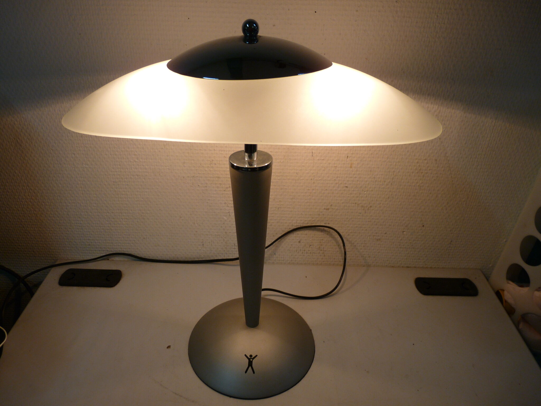 Glass and metal mushroom lamp