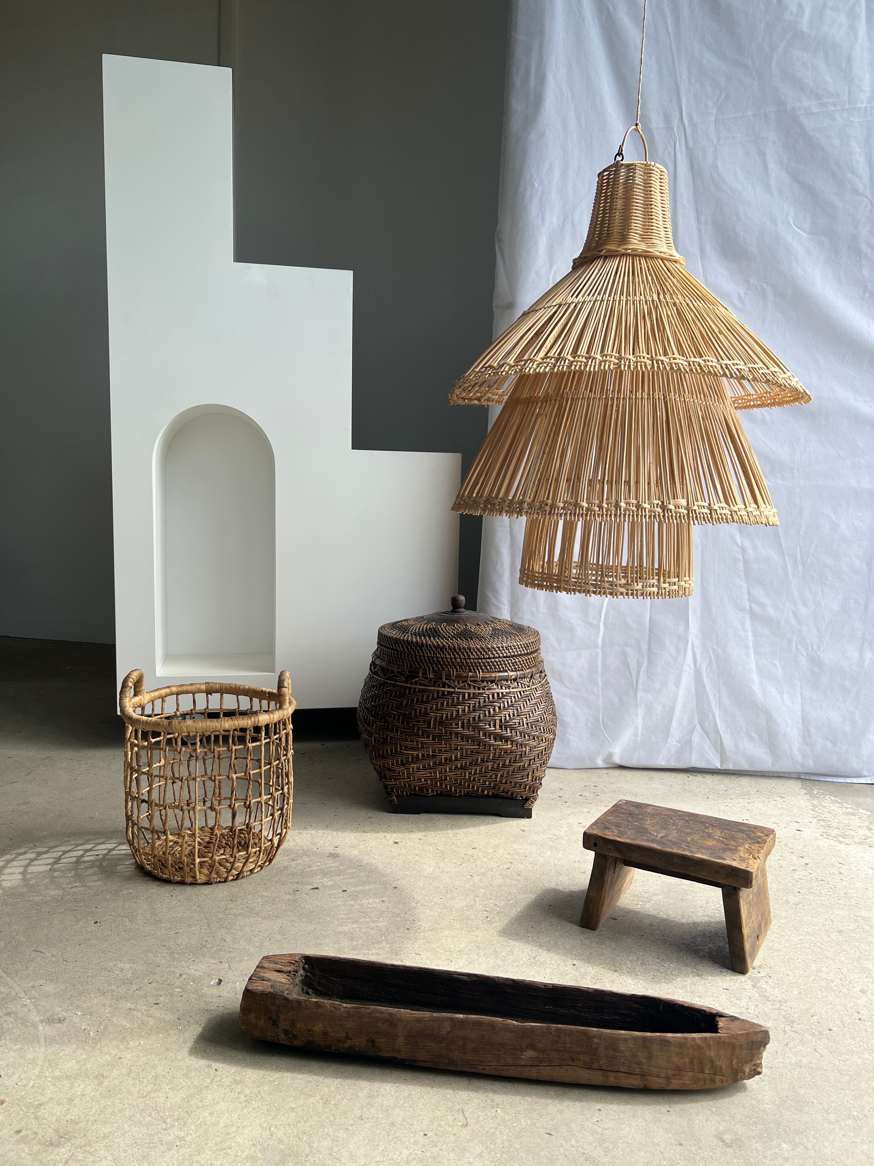 Rattan pendant lamp or light in the shape of an Asian lantern