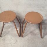 Pair of industrial metal wood workshop stools 1970