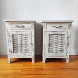 Pair of patinated bedside tables and end tables