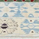 5x8 Burgundy & Light Blue Rare Geometric Style Wool Kilim Rug, 144x241 Cm