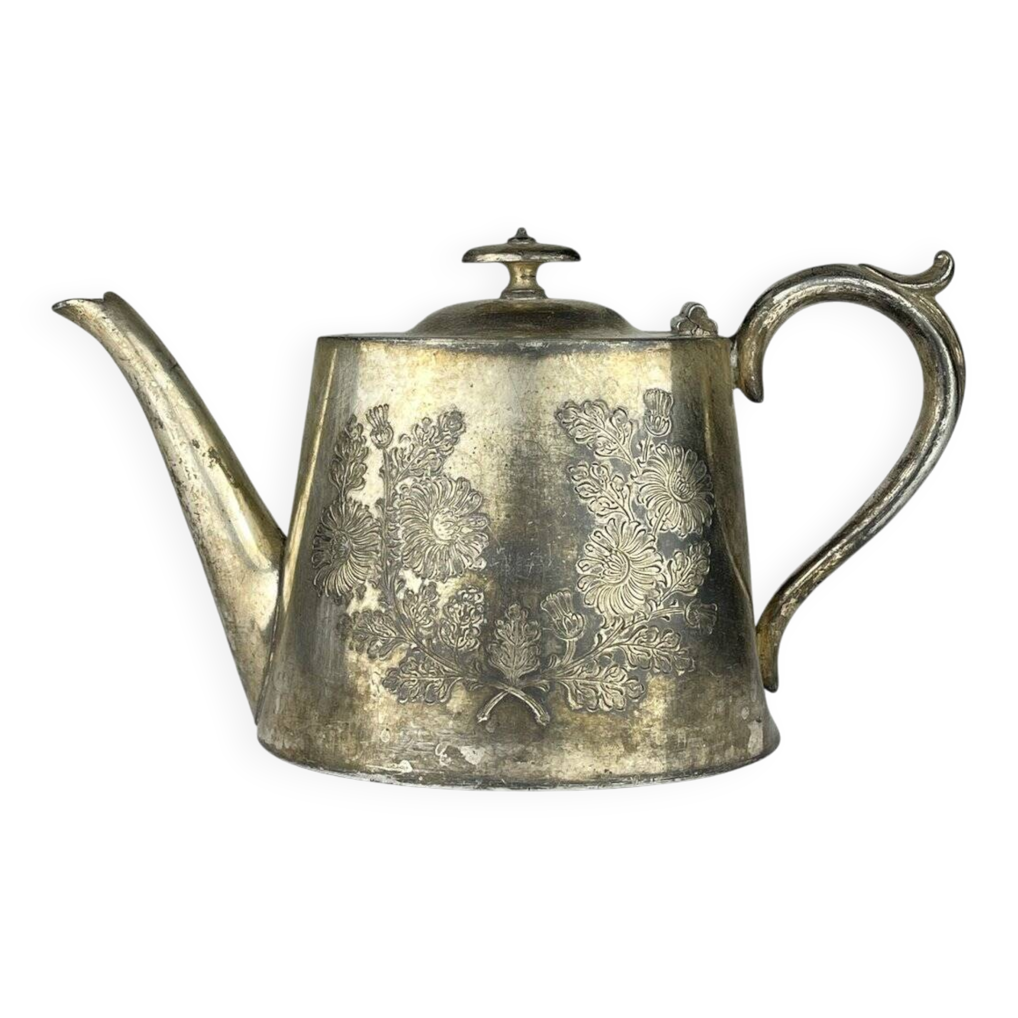 Antique silver-plated teapot from Sheffield, England, 1890-1910.