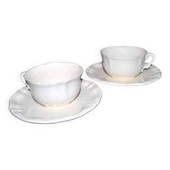 Lot de 2 grandes tasses sarreguemines en faïence opaque crème 11.5cm