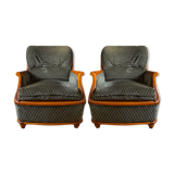 Set of 2 gray and green velvet armchairs