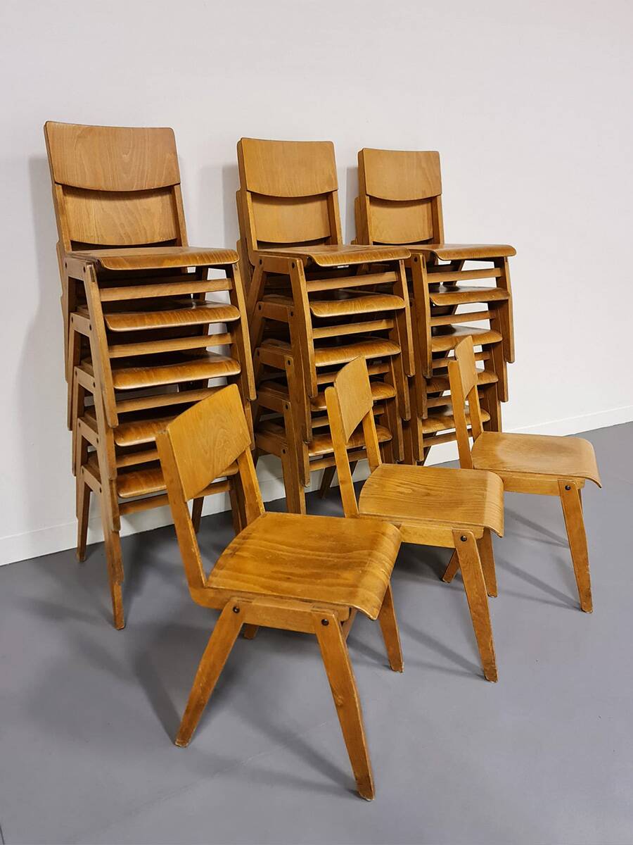 Vintage Set of 18 Stackable Dining Chairs