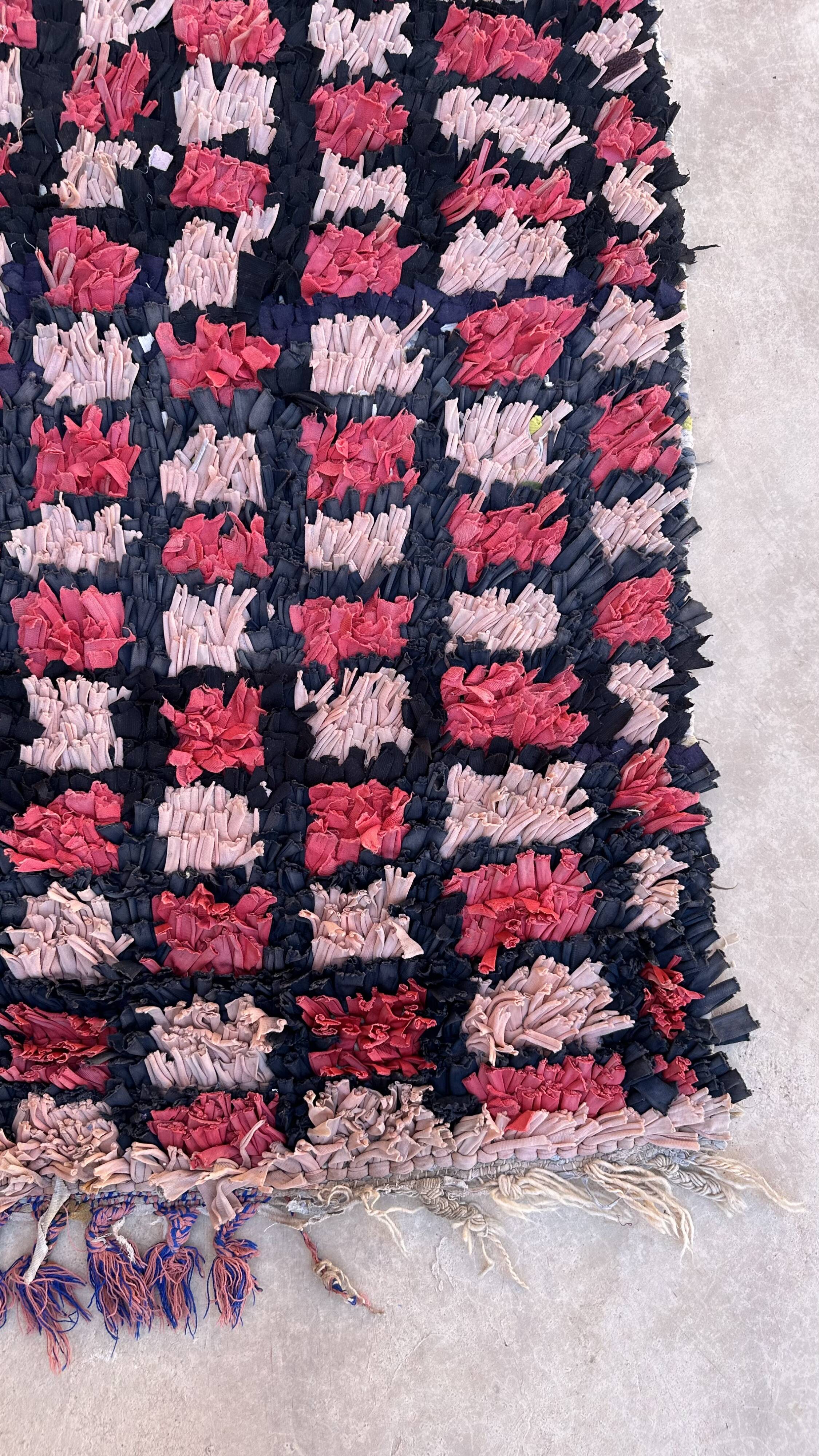 Tapis Berbère Boucherouite rose - 90 x 272 cm