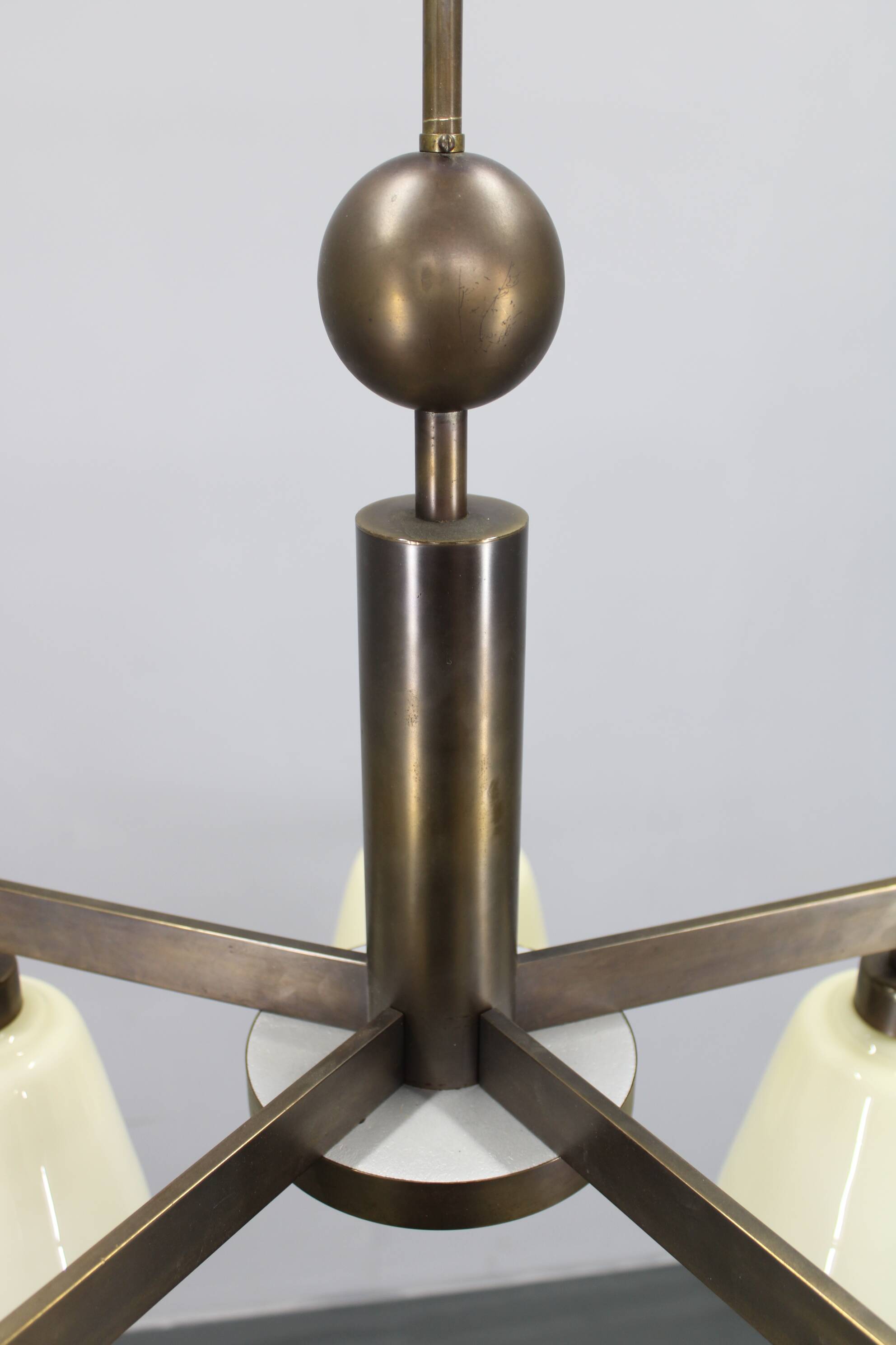 1930s Art Deco Brass Chandelier, Czechoslovakia