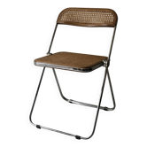 Chaise pliante Plia en chrome et cannage par Giancarlo Piretti, Italie 1970