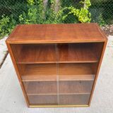 Scandinavian wooden display case with golden band