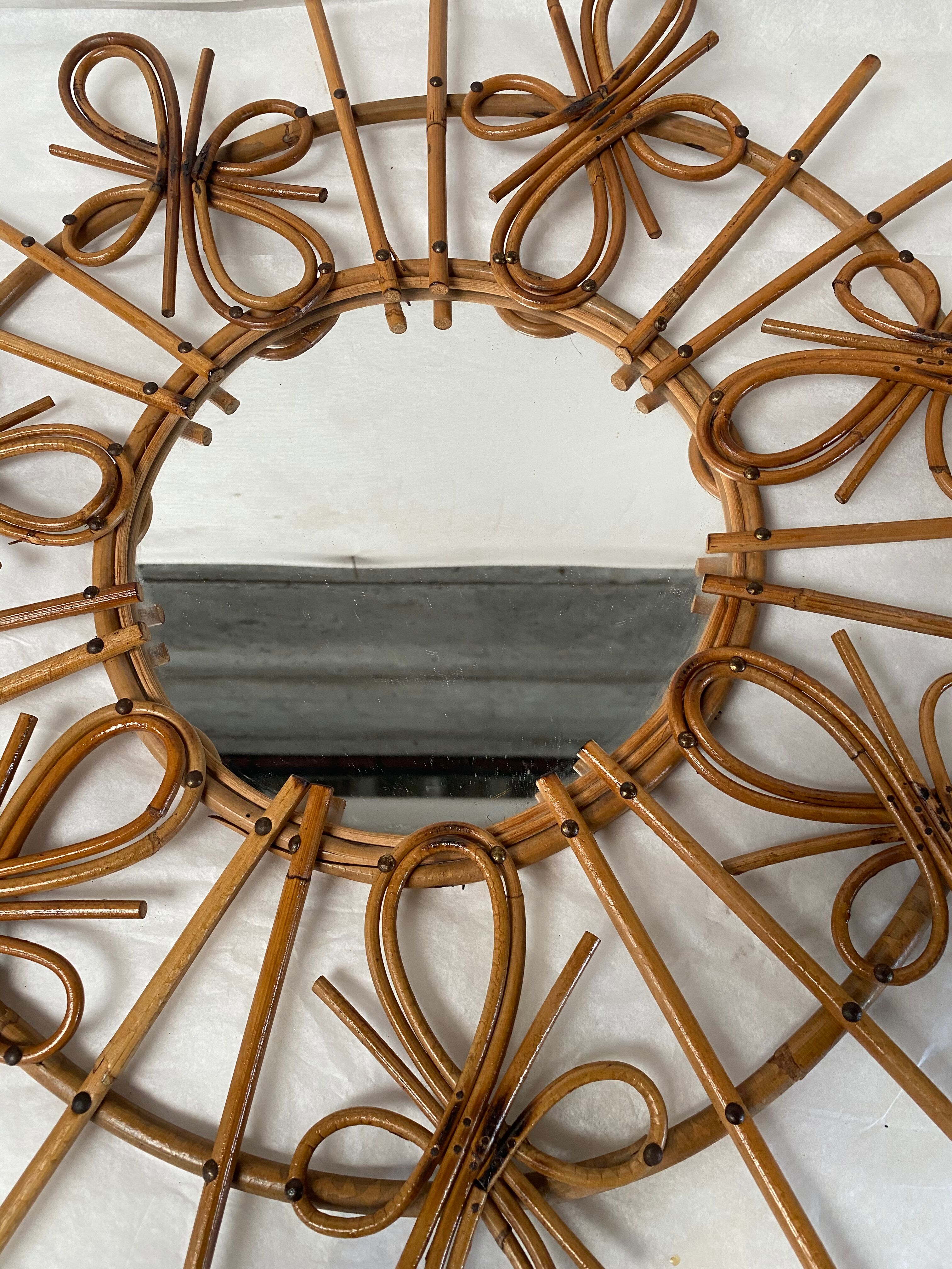 Vintage rattan sun mirror  58cm