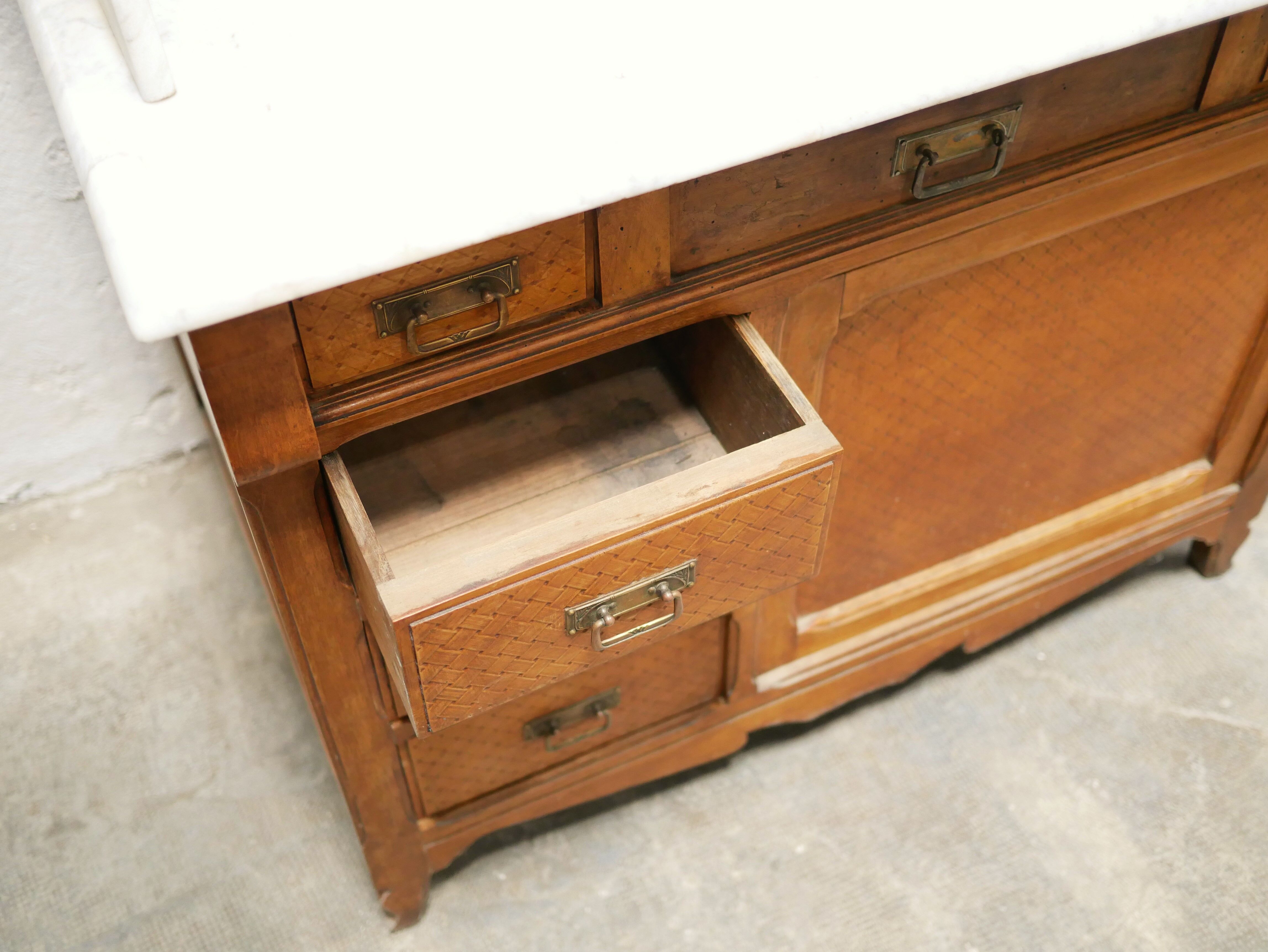 Antique washbasin cabinet in marble and wood
