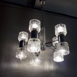 Vintage chandelier - 10 Lights - chrome metal and glass - 1970s