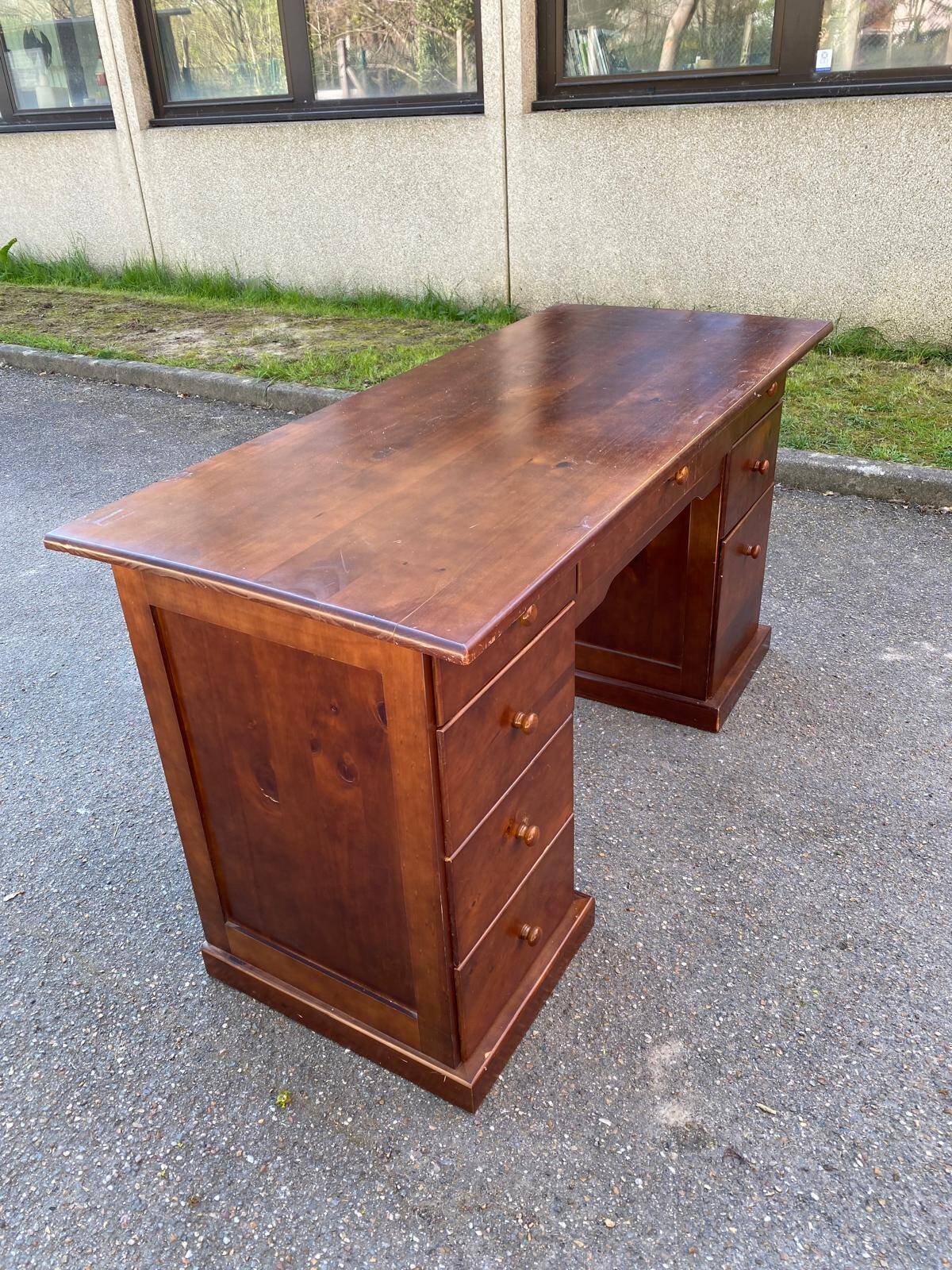 Solid pine wood desk with 8 drawers