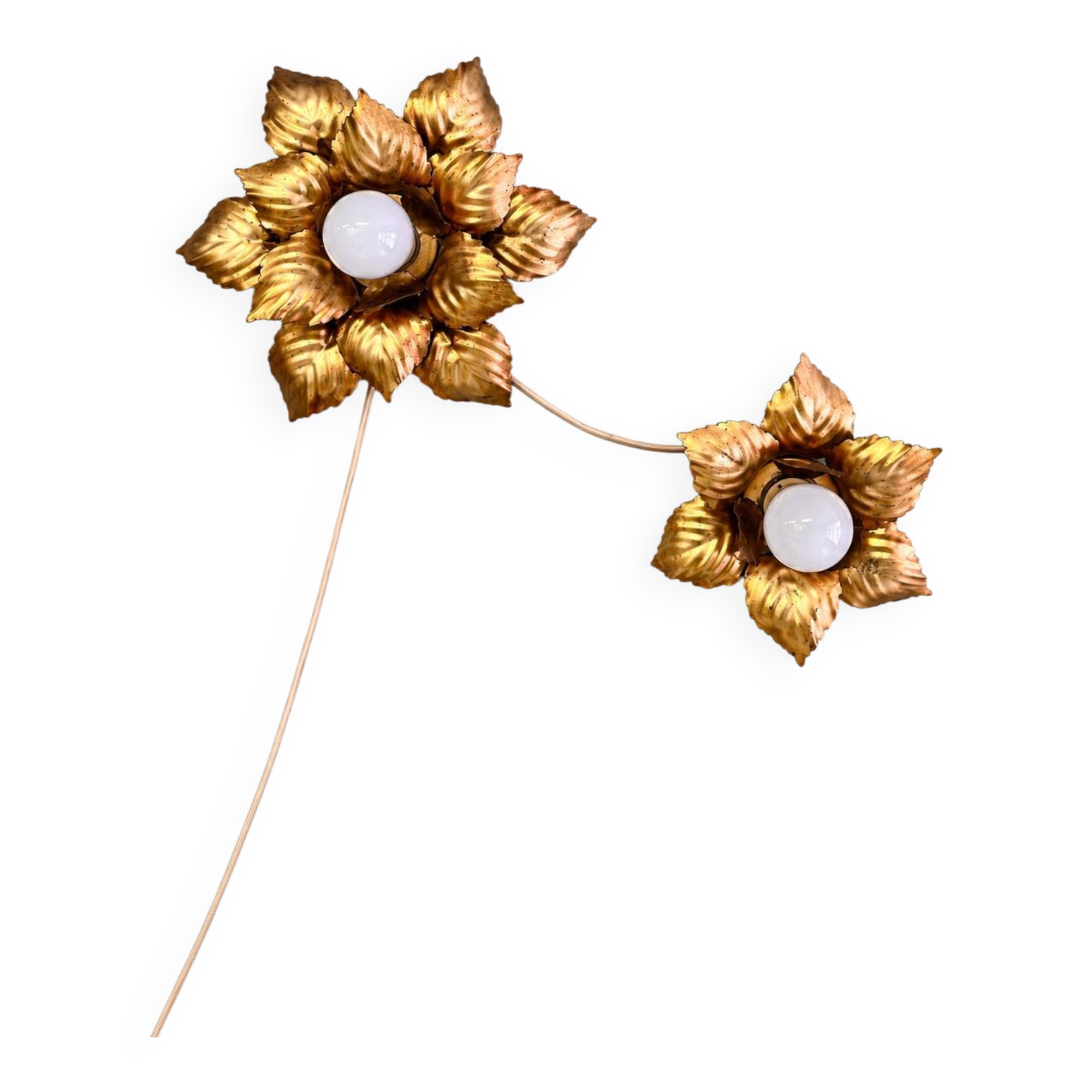 Pair of gold metal flower wall lights – 1960s/70s