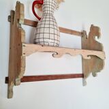 Antique wall shelf in raw wood - patinated green