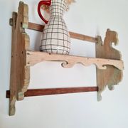 Antique wall shelf in raw wood - patinated green