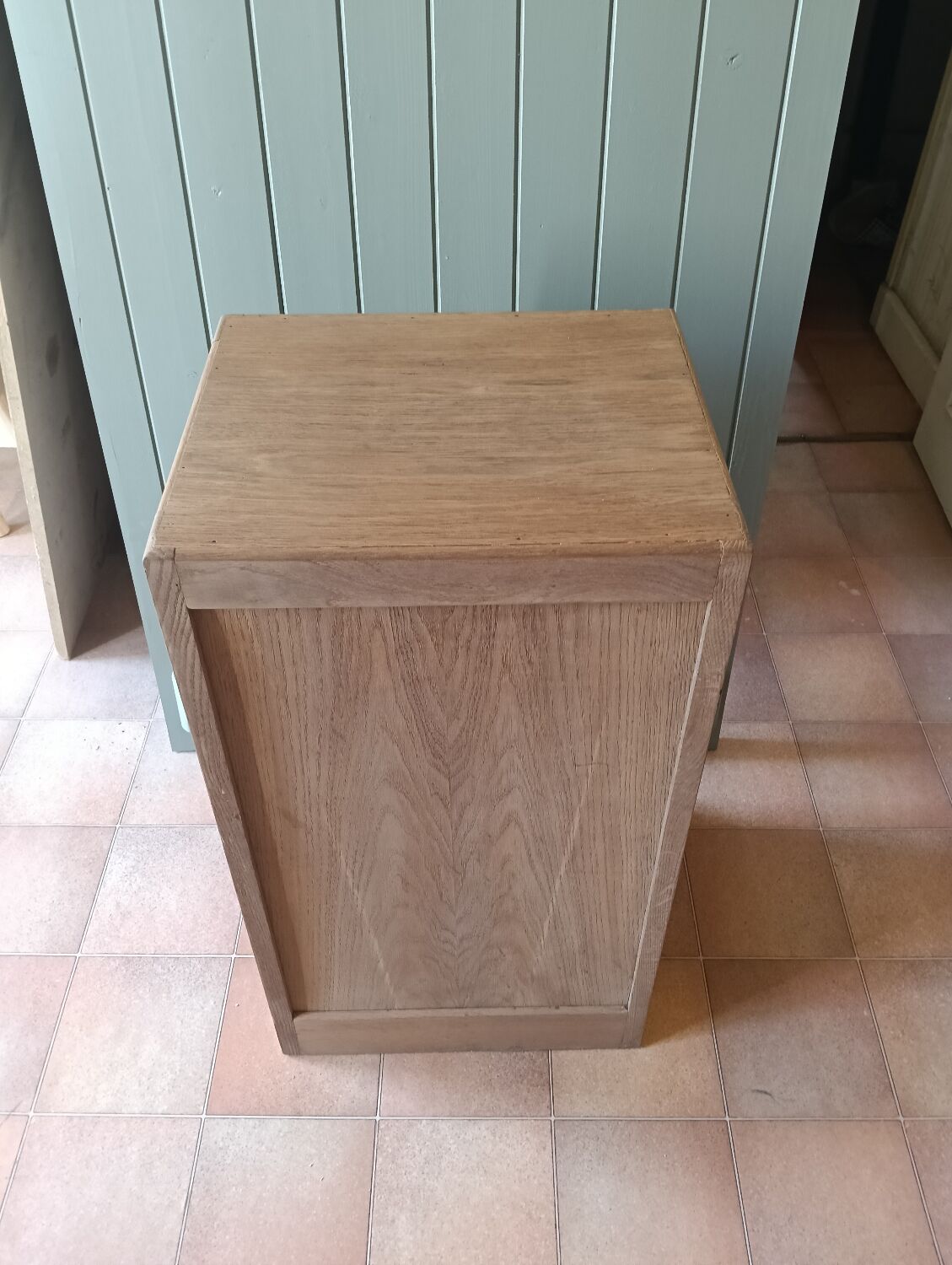 Solid oak filing cabinet with curtains