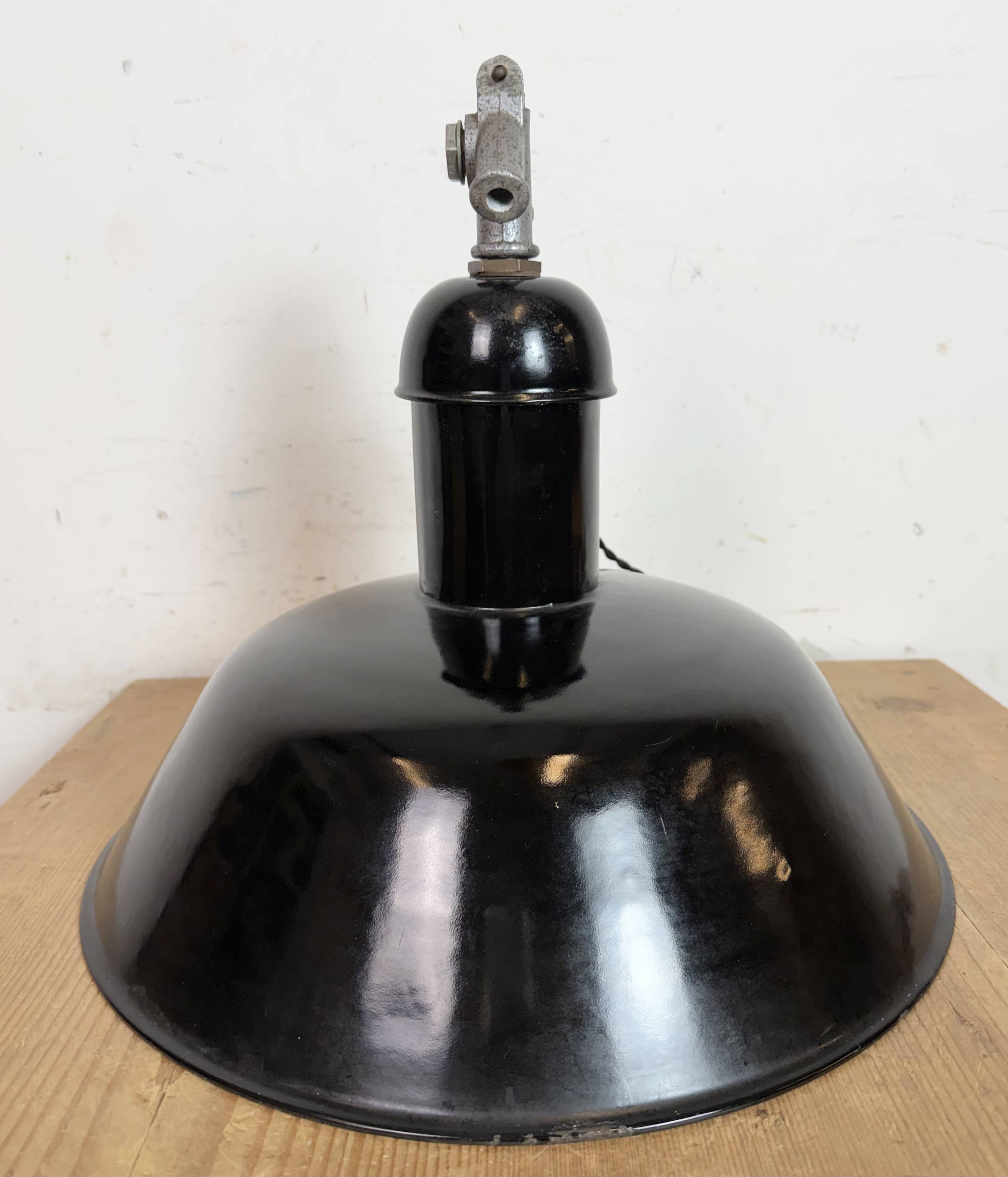 Black Enamel Industrial Pendant Lamp from AEG, 1930s