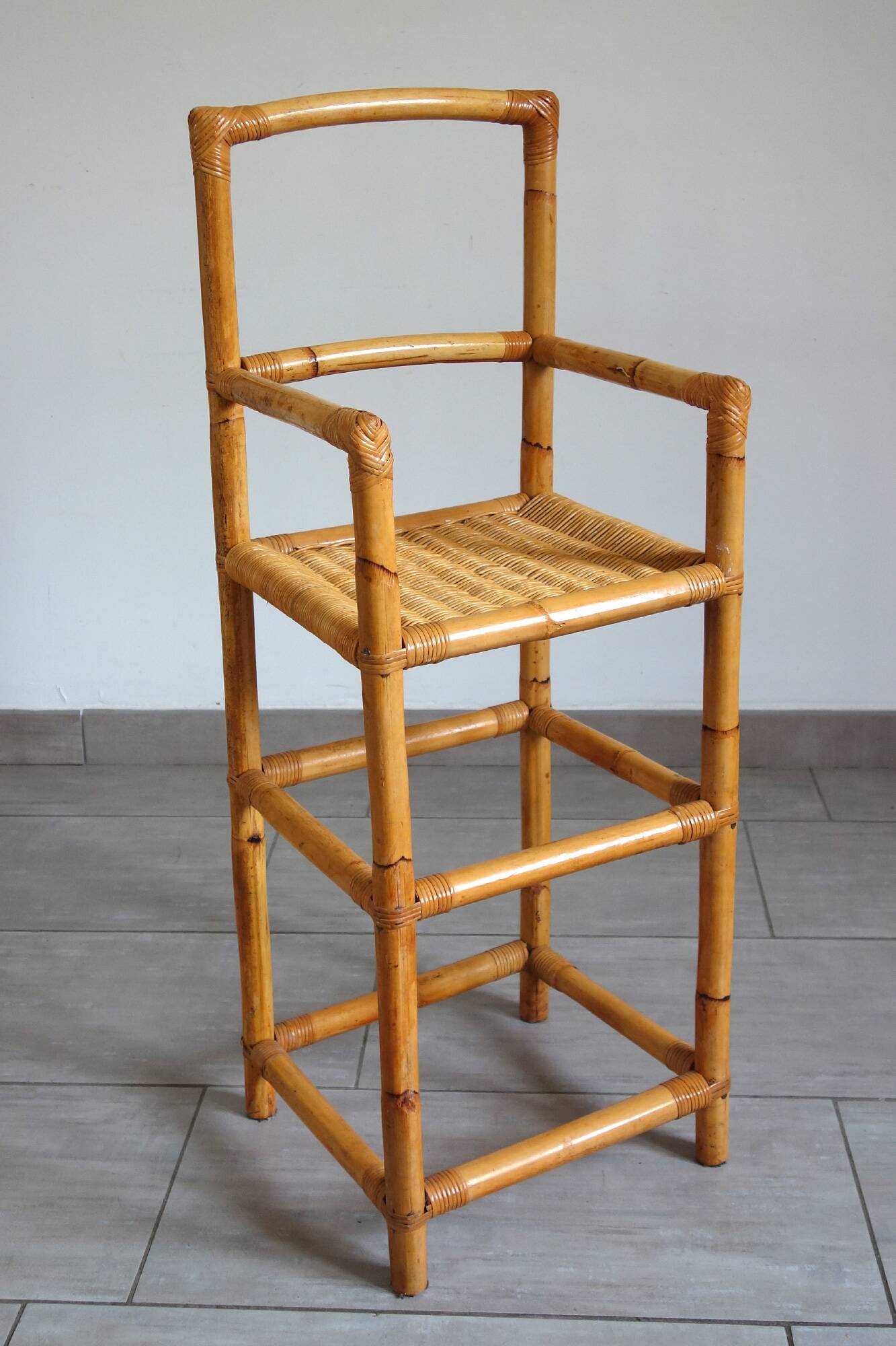 Vintage bamboo rattan high stool
