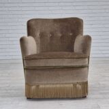1970s, Danish lounge chair, original condition, furniture velour, beech wood legs.