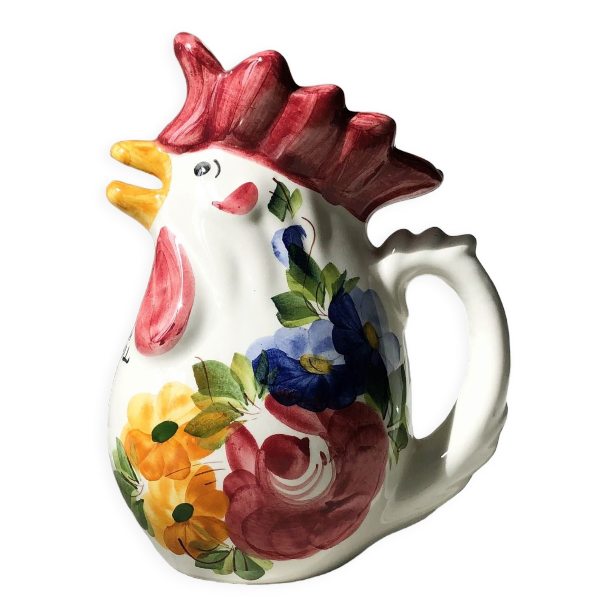 Vintage rooster pitcher in Italian art pottery from Friûl