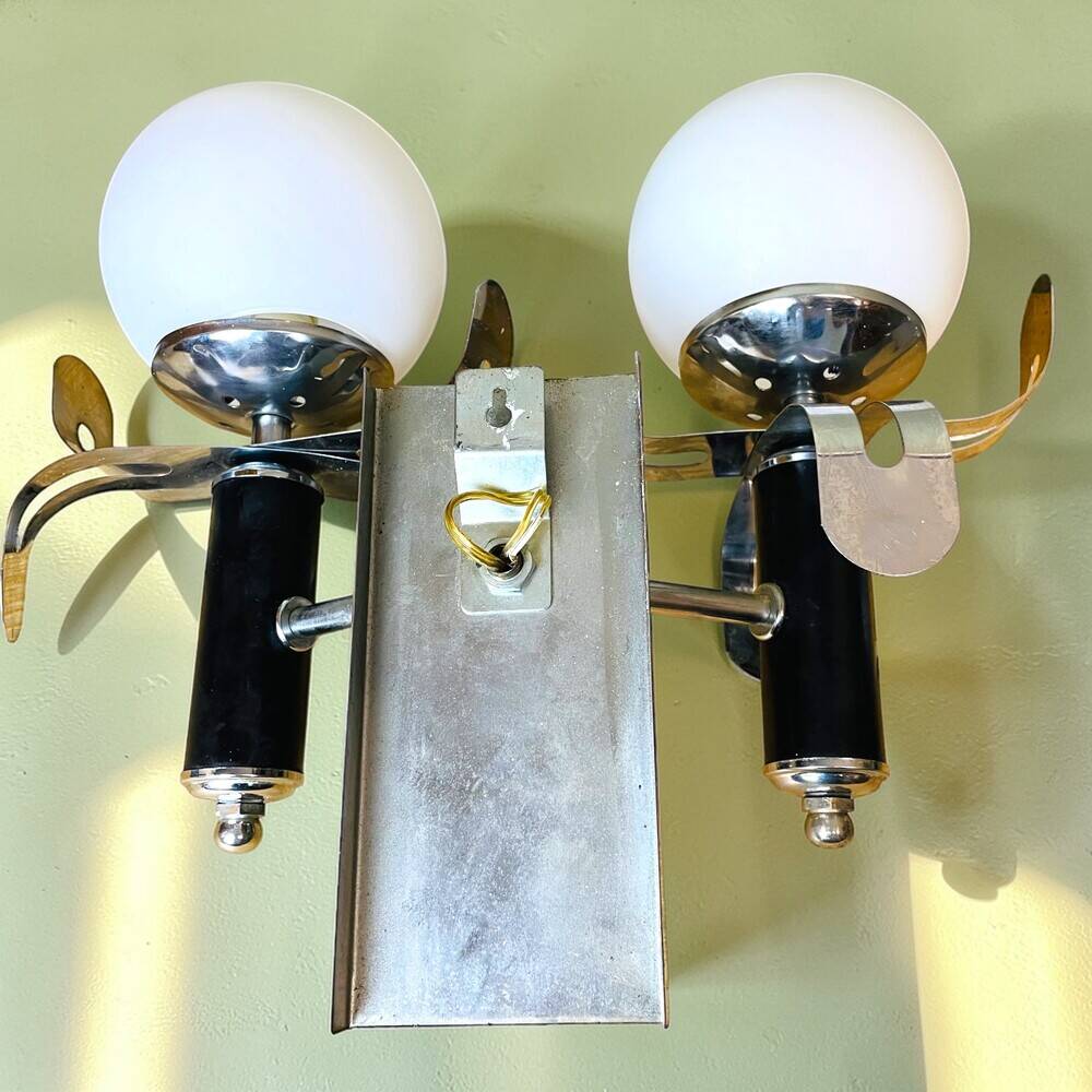 Pair Brutalist double wall sconce lights