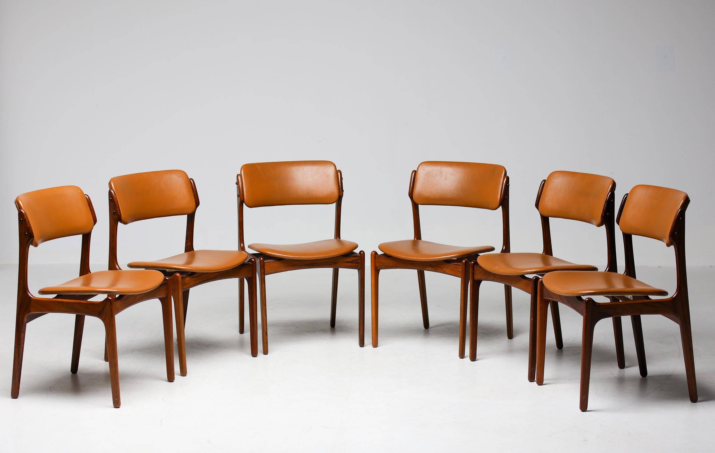 Set of 6 Danish rosewood dining chairs Model No 49 by Erik Buch