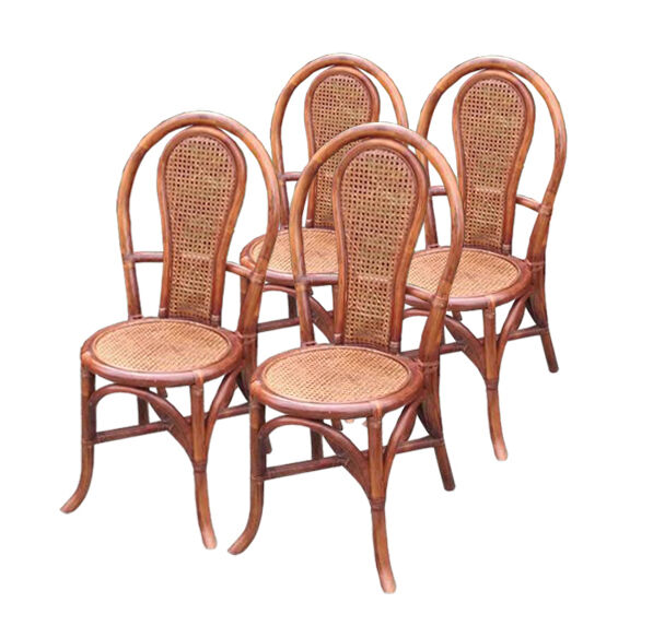 Ensemble de 4 chaises de bistrot terrasse en rotin et cannage
