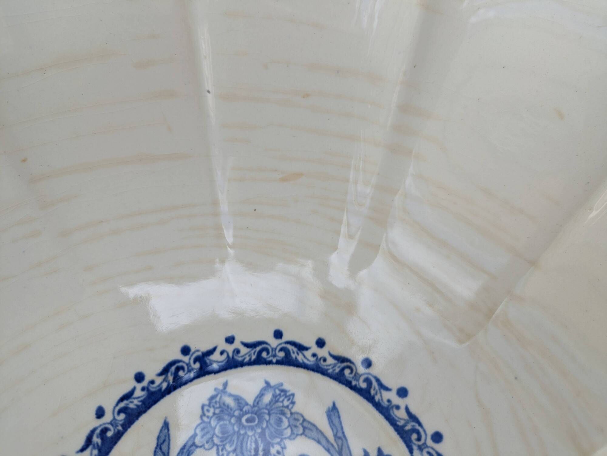 Vintage large salad bowl Gien Rouen model blue arabesques 30x14cm