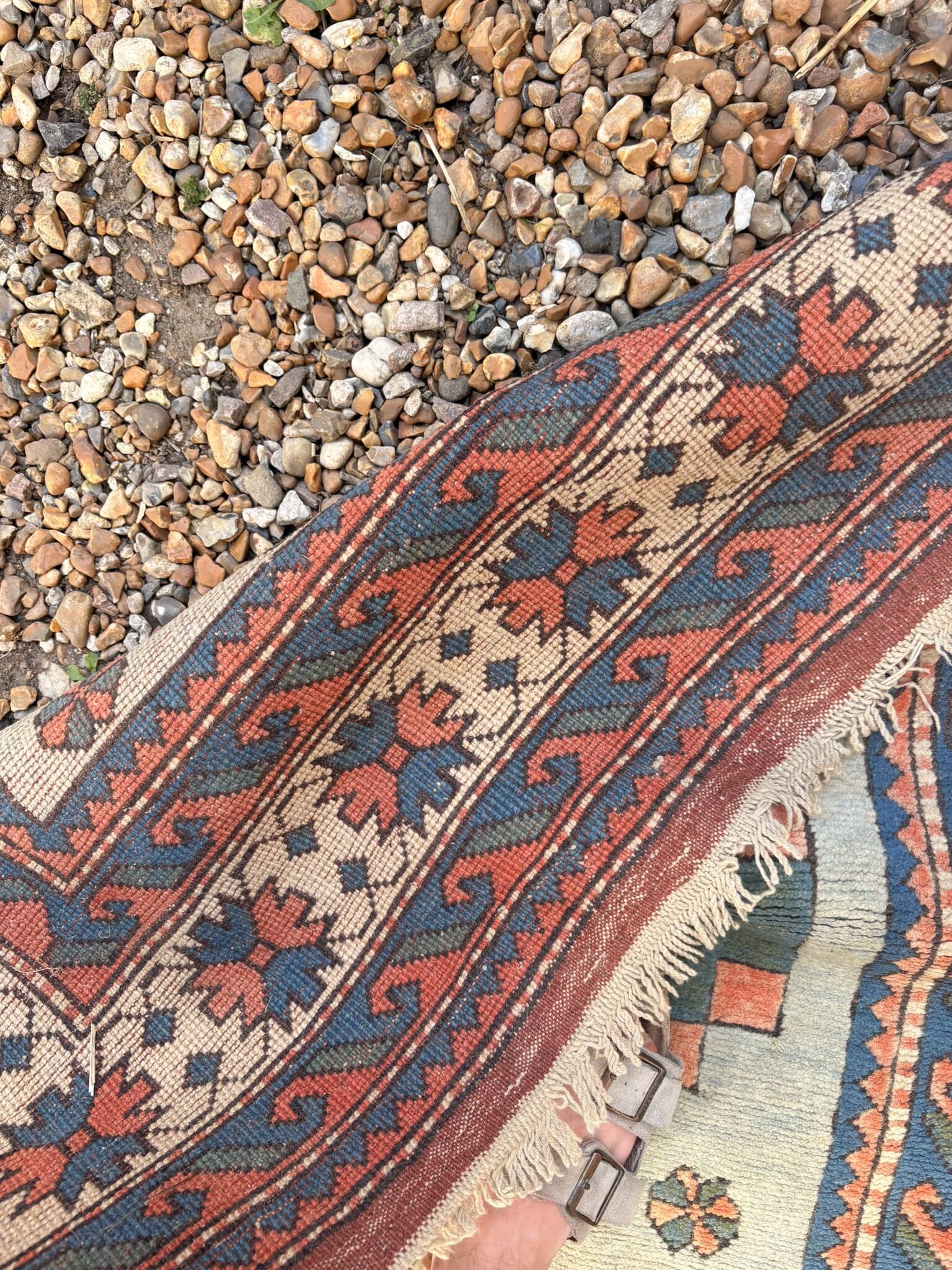 Antique Kazak Caucasian Carpet Wool 200x120 Vintage Blue Oriental Carpet 1900