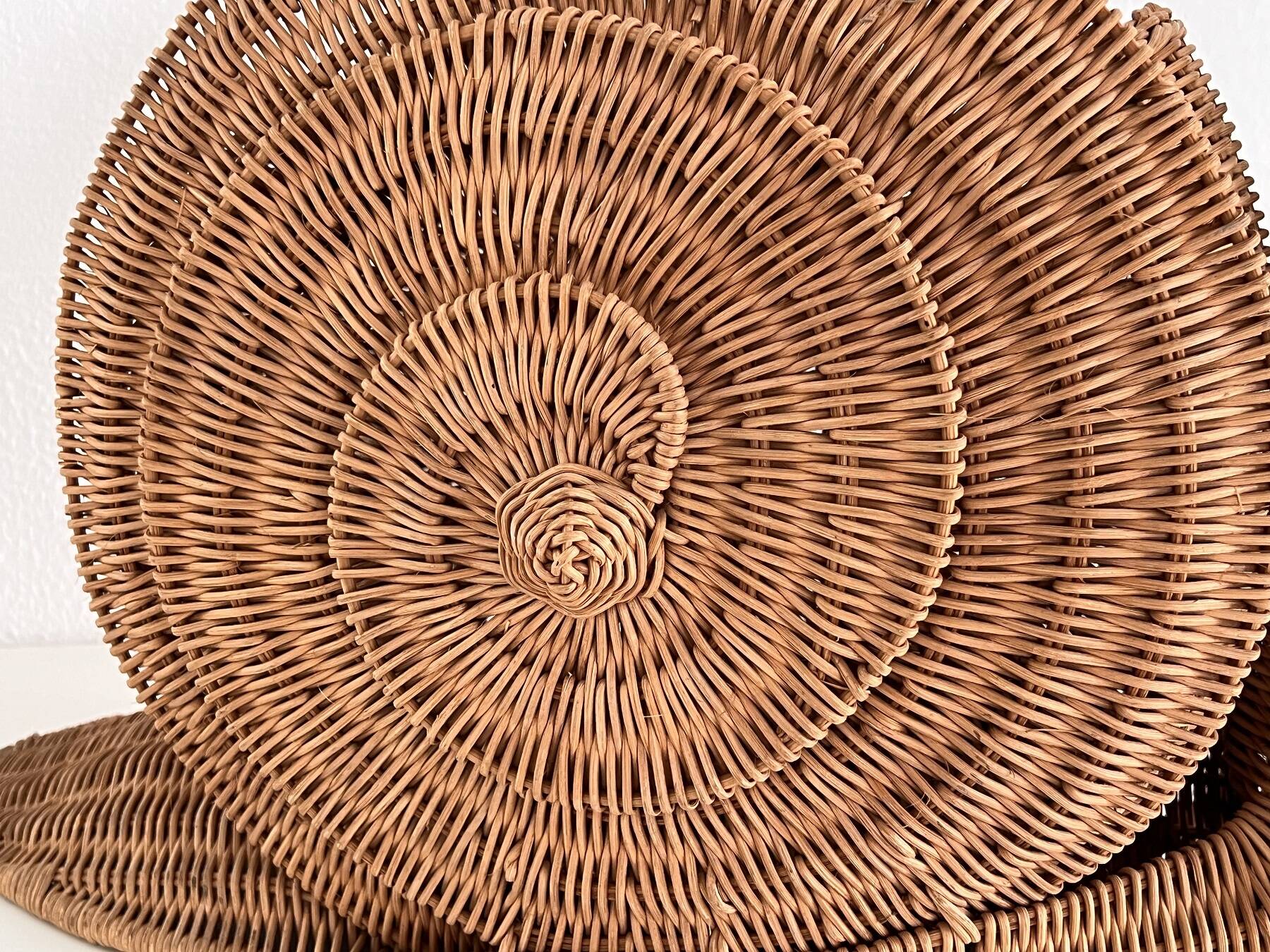 Italian Vintage Large Rattan Snail Basket, 1980s