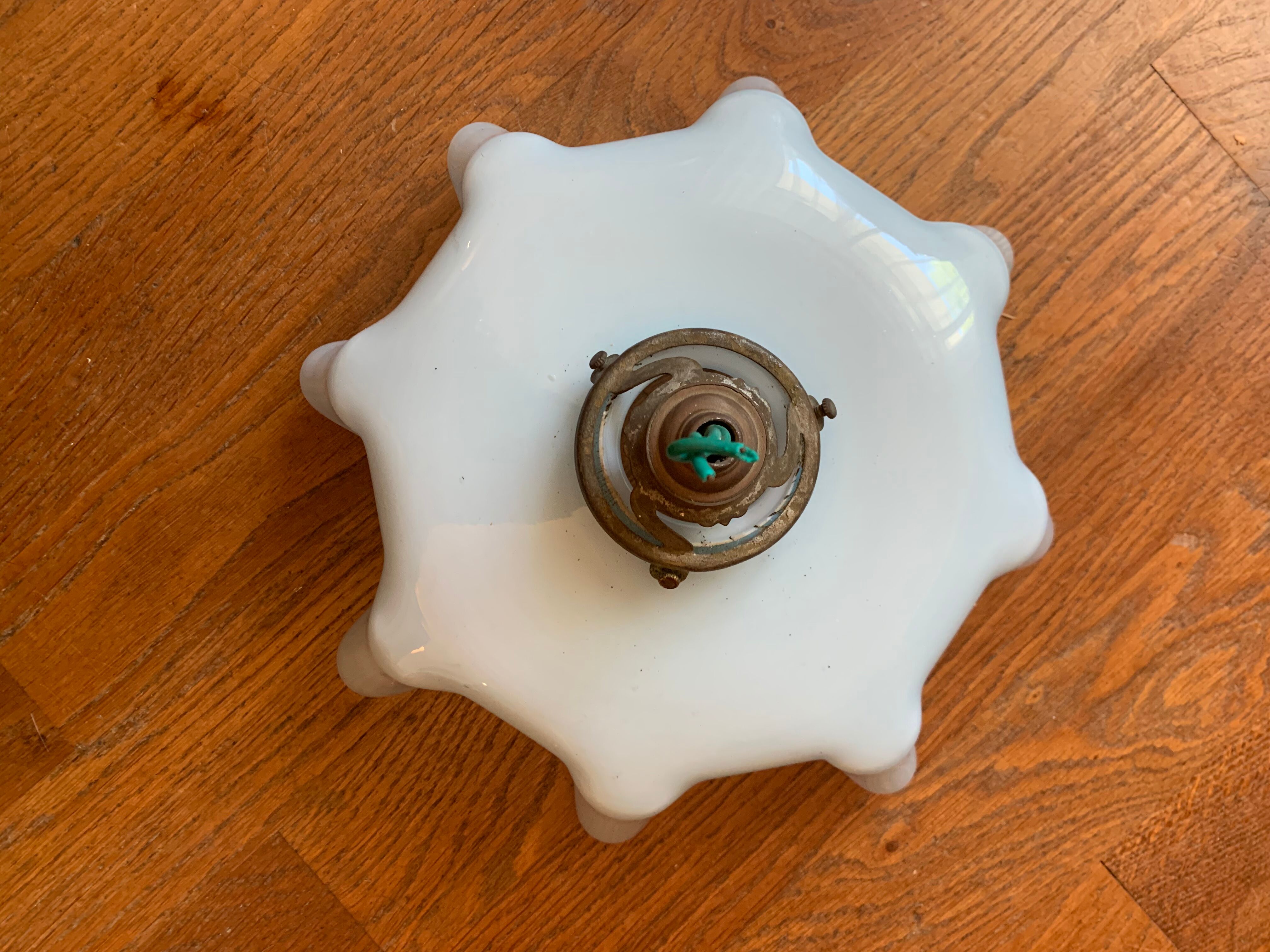 Suspension vintage Opaline bleue