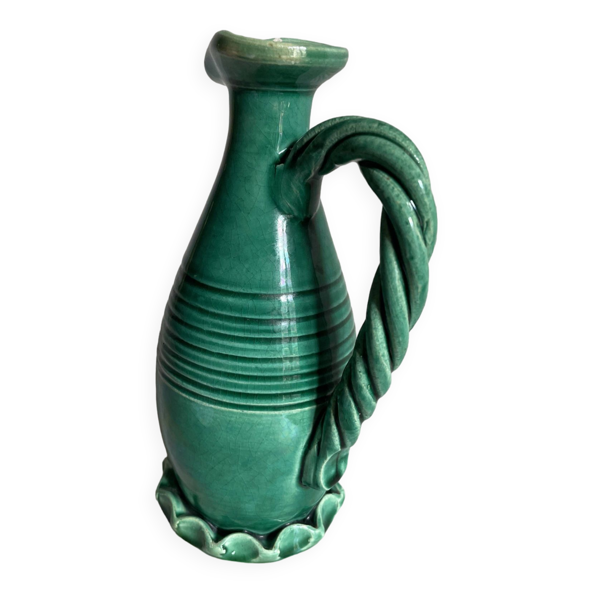 Small green ceramic pitcher