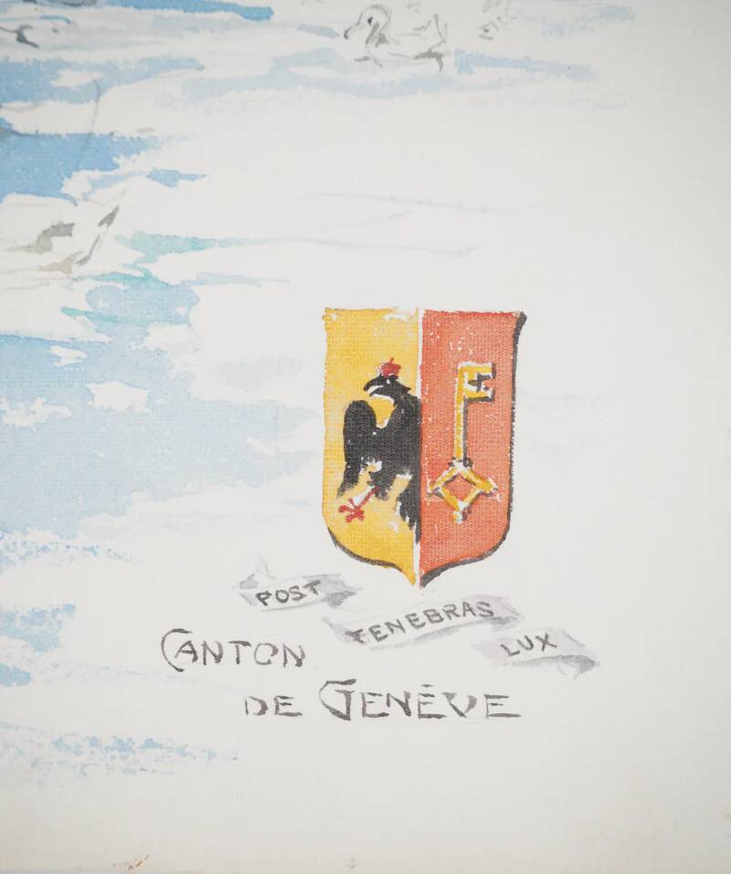 René LEVERD: Switzerland, Swans of Geneva, Original watercolor