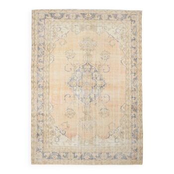 7x10 beige & navy blue vintage rug, 215x302cm