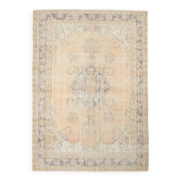 7x10 beige & navy blue vintage rug, 215x302cm