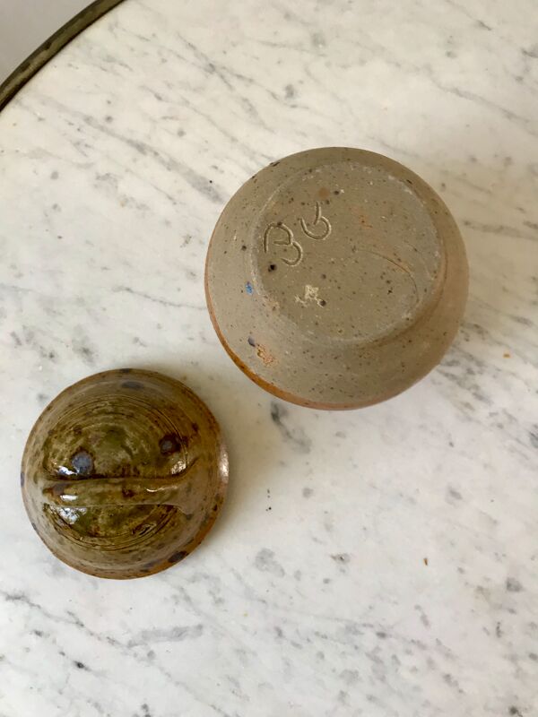 service à café 6 tasses et sous-tasses, theière et sucrier en cérémique / poterie / grès années 50-6