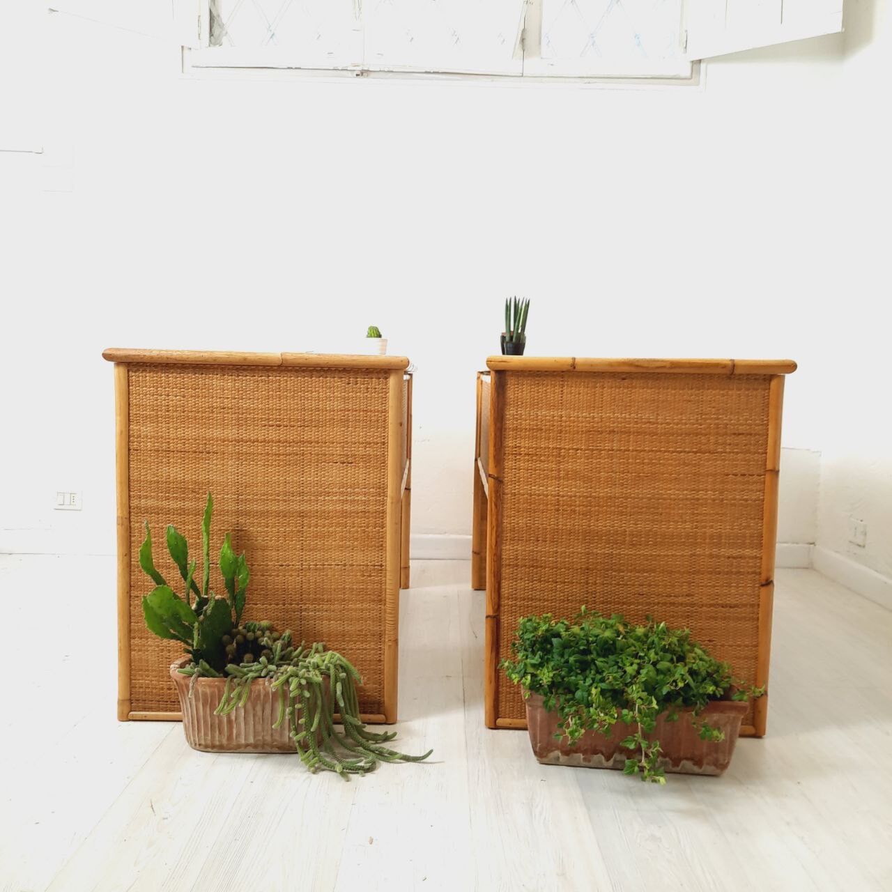 Pair of wicker and bamboo desks, Dal Vera, vintage